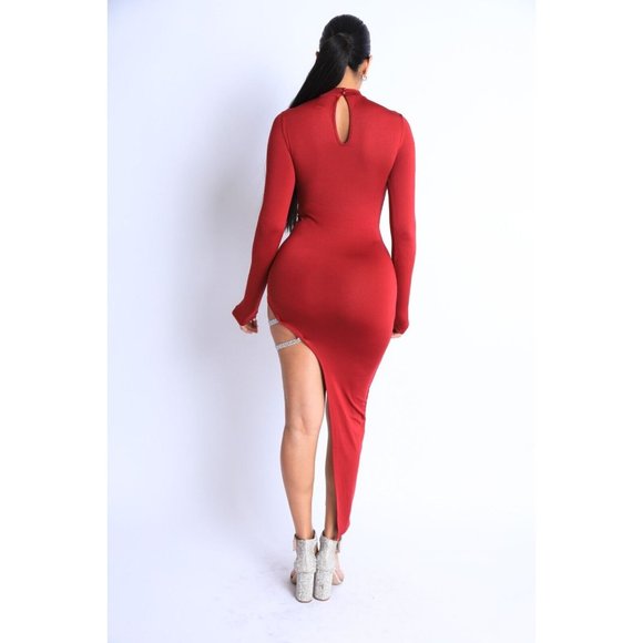 Women Asymmetric Ruched Rhinestones Double Strapped Long sleeve Dress Club Party - Picture 10 of 11